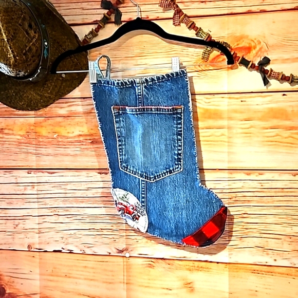 HANDMADE CHRISTMAS DENIM STOCKING or GIFT BAG!🎄🎁 - Picture 1 of 4